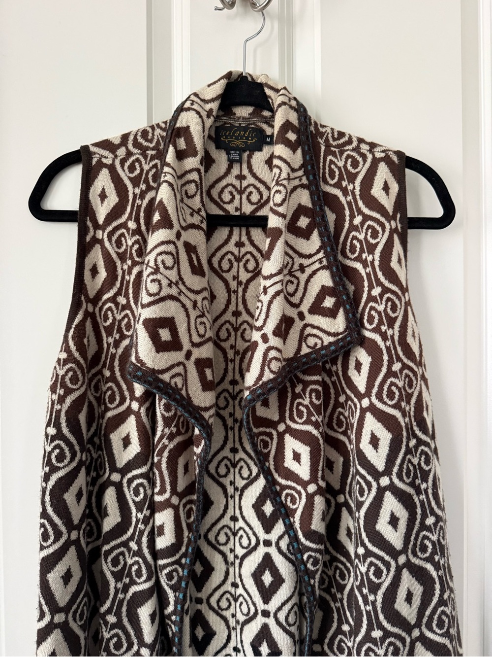 Icelandic Design Bevin Long Open Vest Women Medium Wool Blend Soft Knit Cardigan